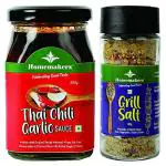 Homemakerz Thai Sauce & Salt Combo of 2 300gm - Thai Chili Garilc Sauce - 200 gm + Grill Salt - 100 gm - Preservative Free, Chemical Free & Trans Fat-Free