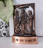 Amishi Blissful Decors Handicraft Metal Ram Darbar Auspicious Indian Art Statues Idol for Car Dashboard Mandir Pooja Murti Temple Puja Home Decor Office Showpiece (Copper Finish)