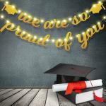 Festiko Graduation Party Decorations We Are So Proud Of You Glittery Banner With 8 Modes Led String Lights, 2021 Congratulations Grad Party Supplies (Gold)