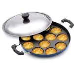 Panca 12 Cavity Appam Maker Non Stick with lid ,Aluminum Pan, (Blue)