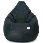 Sattva Classic Black with Royal Blue Piping Leatherette Bean Bag Cover 24 inch x 24 inch x 42 inch