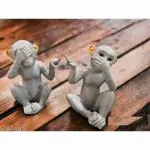 2 Monkeys Set Wise Monkeys Gandhi Bandar Showpiece Handicraft Item for Home Decor, Office Decor, Desk Decor Decorative Showpiece , Garden Decor , Table Decor , shelf Decor Gifts 15 cm