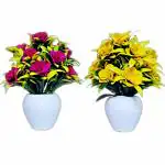 Flora Planet Artificial Flowers Pot for Home & Office Decor 2 Mini Size Multicolour Flowers Pot