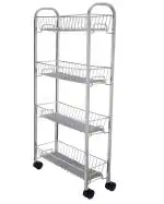 Home Core Stainless Steel 4 Tier Slim Kitchen Organizer Trolley with Anti Skid Mat | Bottle Rack | Kitchen Rack | Rack for Storage | For Office , Utility Area | Size (W- 46cm , D- 16.5cm , H - 89cm)