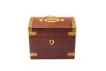 RAMYAMART Brown Wood Handicrafted Treasure Chest Design Money Bank, 5.25 X 3.25 X 4.25 Inch
