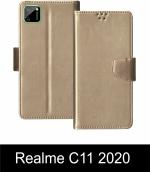 Sbms Realme C11 2020 Gold Artificial Leather Shock Proof Flip Cover