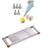 BLUE WONDER Cake Decorating 6 Pcs Nozzle with Stainless Steel Jumbo Slicer Multipurpose Potato/Onion Slicer and Vegetable Slicer and (Multicolour, Pack of 2)