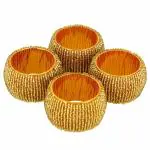 Prisha India Craft golden Beaded Napkin Rings,Diameter 1.5 Inch ,Set of 4