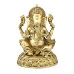 Idol Collections Golden Brass Sitting Ganesha On Round Base Idol