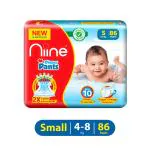 Niine Baby Diaper Pants Small(S) Size (4-8 KG) (Pack of 1) 86 Pants for Overnight Protection with Rash Control