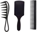 Xester Black Anti Static Hair Comb With Square Paddle Hair Brushes And Flat Top Comb With Slide (Pack Of 3)