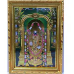 pujaNpujari God Photo Frames Lord Tirupati Balaji Venkateswara Perumal Swamy Nice Background Gold Coated Synthetic Photo Frame for Wall Hanging Puja Mandir Small ( L * H : 8 * 11 Inches) Religious Frame