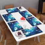 Dakshya Industries Printed PVC Rectangle Shape Placemats Cutwork Geometric Design for Kitchen, Restaurant, Dressing Table Mats, Drawer Mat and Dining Table Mats Pack Of 6 - Light Blue