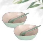 Eha Set of 2 Earth-Friendly Multipurpose Bowls for Kitchen with Spoons | 750 ml | Made with Rice Husk | Microwave Safe Bowl | for Hot & Cold Serving Bowl Set | Celeste