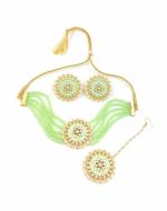 Bella Store Women Green Brass Handmade Designer Necklace wit Mangtika and Earrings