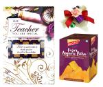 Feastive Celebrations Bikano Kesar Angoori Petha, Flower Spray And Teachers Day Greeting Card (Set Of 3)