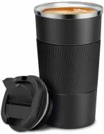 PASCAL Travel Coffee Mug Sipper Bottle 304 Stainless Steel Water Bottle Tumbler Flask 500ml Insulated Cool Water Bottles Hot and Cold Mugs Coffee Cup for Diwali Dussehra Durga Pooja Gifts(Black)