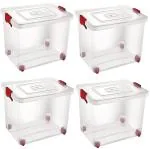 Nakoda Multipurpose Plastic Rectangular Storage Container Box with Wheel | Stackable Toy Box with Lid & Handle (32 Ltr / Pack of 4 / Transparent)