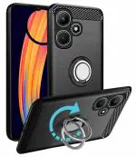 Unistuff Back Case Cover for Infinix Hot 30i with Magnetic Kickstand | Premium Matte Finish | Camera Bump Protection | Rubberized Ring Cover - Night Black, 78260