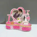 CraftVatika Love Couple Showpiece with Lighting, Valentine Day Gift for Lover Wedding Gift (Pink)