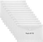 Shining Zon Envelope Design Document Certificates File Folder Bag Clear Holder Storage Case Snap Button File Folder Clear Plastic Container for A4, FS, Legal Size Papers Stationery - Pack of 70
