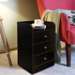Kawachi Engineered Wooden Wenge Brown Side Table with 3 Drawers For Home Bedroom Living Room