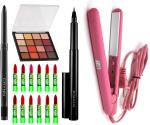 URBEN QUEEN Smudge Proof Waterproof Long Lasting Kajal & Studio Professional Hilary Rhoda K-12 Eyeshadow & ADS Green Tea Extract Moisturising 12 Lipstick & Yanqina deep Black 36H Eyeliner & Professional Saloon Hair Straightener