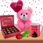 Midiron Lovely Gift for Girlfriend/Wife/Husband/Boyfriend|Anniversary Love Combo|Valentines Day Gift|Romantic Gift with-Handmade Chocolates, Soft Teddy, Printed Ceramic Mug & Artificial Rose