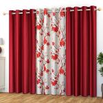 IVAAN INDIA Floral Printed Solid Polyester Panels/Curtain for Home and Office Decor/Living Room/Kitchen/Hall, 3 Piece, (Size : 4 X 5 Feet,Cream_Red)