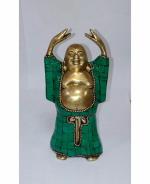 Roque Handicrafts Brass Stone Work Laughing Buddha Idol Statue Showpiece