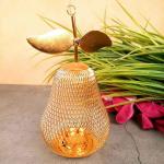DazzCraft 'Pear Shape Design Diya Lantern' Hand-painted Golden Single Tea Light Candle Holder in Metal, Decorative Showpiece for Table, Living Room, Bedroom Decor, Gift Items, Showpiece, Diwali Decoration, Home Decoration & Showcase Items (4x4x9) Inch