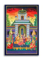 Tamatina Multicolor Rajasthani King And Queen Traditional Art Canvas Painting - 24X16 Inch