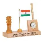 SHIVOM CRAFTS Wooden Pen Stand with Clock, for Corporate Gifts, Office Table Accessories and Home Customized, Personalized Gift, Get Your Name Printed