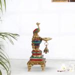 ARTVARKO Handmade Peacock Hanging Chain Diya - 10 inch