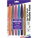 Pentel Arts Water Based Brush Sign Pen | Ideal For Modern Calligraphy & Decorative Writing | Violet, Sky Blue, Pink, Orange, Yellow Ochre, Grey(SES15C)