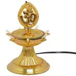 E-DAMEN Decorative Led Diya Light Lamp Single Layer Golden OM Design Deepak for Christmas Mandir Light Home Temple Mandi