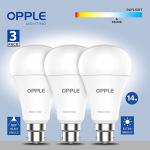 OPPLE LED Light Bulb 1500 Lumen, 6500-Kelvin, Low Energy Consumption and Non-dimmable, Daylight, Life Time 20000 Hours Plus (14W , B22 , Cool White , Pack of 3)