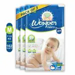 Wowper Fresh Baby Diaper Pants | Medium (M) Size - 162 Pieces 7-12 Kg | Pack of 3 | Wetness Indicator | Upto 12 Hrs Absorption |