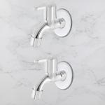 Livefast Silver Steel Marc Bib Cock Tap Faucet - Wall Mount Installation Type (Pack Of 2)