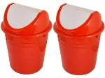 Kuber Industries Red Plastic Swing Lid Garbage Waste Dustbin For Home Office Factory - 10 Litres (Set Of 2)