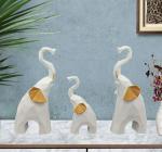 HUENISH Polyresin Elephant Showpiece for Home Decor Purpose 8004W (White) (3 Elephant per Set)