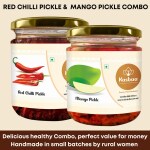 Kasbaa Premium Mango Pickle (Aam Ka Achar) 400grams & Red Chilli Pickle (Lal Mirch Ka Achar) 380grams Combo pack/ Red Stuffed Chilli and MangoPickle Home Made lal mirch or Aamka Achar, mirchi ka Bharwa Indian achar Pickles in Mustard Oil
