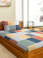 AEROHAVEN 210TC Glace Cotton Printed Flat Single Bedsheet with 1 King Size Pillow Cover - Red