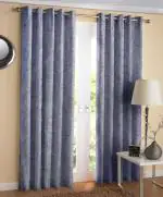 Cotton Trendy Velvet Grey Texture Printed Eyelet Curtains for Doors