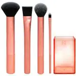 Real Techniques Synthetic Everyday Essentials Make up Brush Set with Box, Dark Pink (Set of 4 Brush)