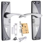 Fithome Mortise Door Lock K.Y. 7 Inch Handle Pair in Black Silver Finish with Legend 65 mm Brass Dead Bolt Double Action 6 Lever Lock.