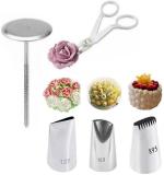 Bulky Buzz Best of Baking Multicolor Steel Baking Tools Set, pack of 5 (127 Nozzle, 123 Nozzle, 895 Nozzle, Scissor, Rose Nail)