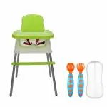 Safe-o-kid Elegant High Chair Combo, Convertible 4 In 1 Booster High Chair With Adjustable Tray And Training Spoon Set For Baby- Green Pack of 1