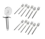 Blue Wonder Stainless Steel SS Pizza Cutter With Stainless Steel Fork Set and (Multicolour, Pack of 2)
