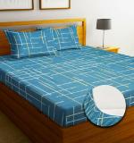 Akshya Green Geometric Elastic Fitted Double Bed Bedsheet